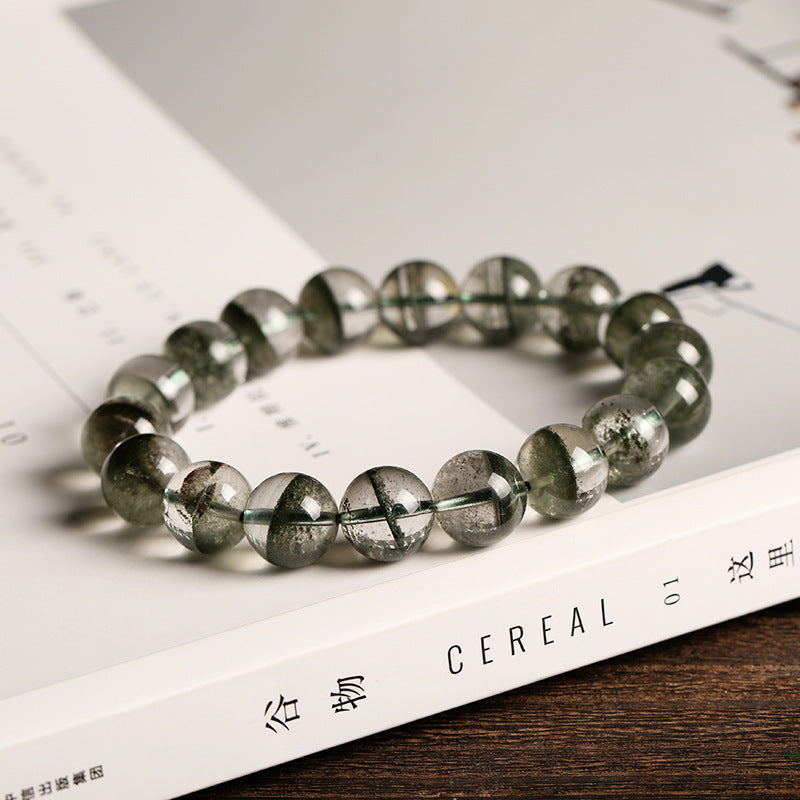 Natural Green Ghost Bracelet 12mm Melaleuca Yarn, Cornucopia Single Ring Bracelet Peach Blossom Men's and Women's Crystal