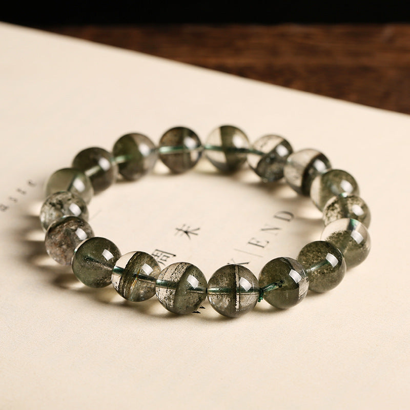Natural Green Ghost Bracelet 12mm Melaleuca Yarn, Cornucopia Single Ring Bracelet Peach Blossom Men's and Women's Crystal