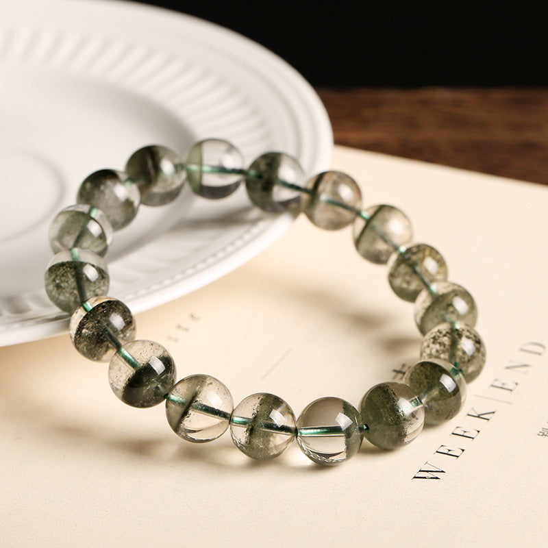 Natural Green Ghost Bracelet 12mm Melaleuca Yarn, Cornucopia Single Ring Bracelet Peach Blossom Men's and Women's Crystal