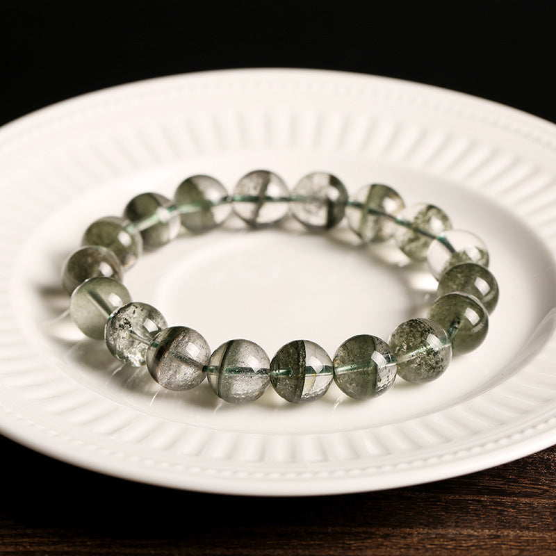 Natural Green Ghost Bracelet 12mm Melaleuca Yarn, Cornucopia Single Ring Bracelet Peach Blossom Men's and Women's Crystal