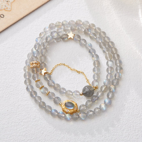 6MM Gray Moonstone Crystal Bracelet Double Ring Wearing Spiritual Enhancement Relieves Anxiety