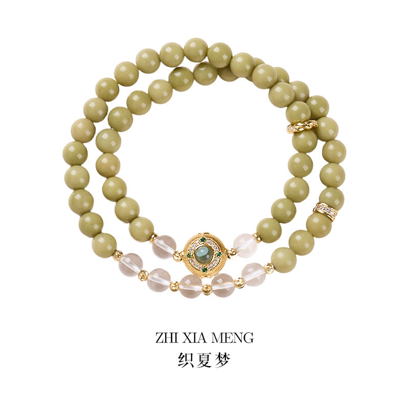 Avocado White Crystal Double Ring Bracelet Energy Conservation Energy Storage