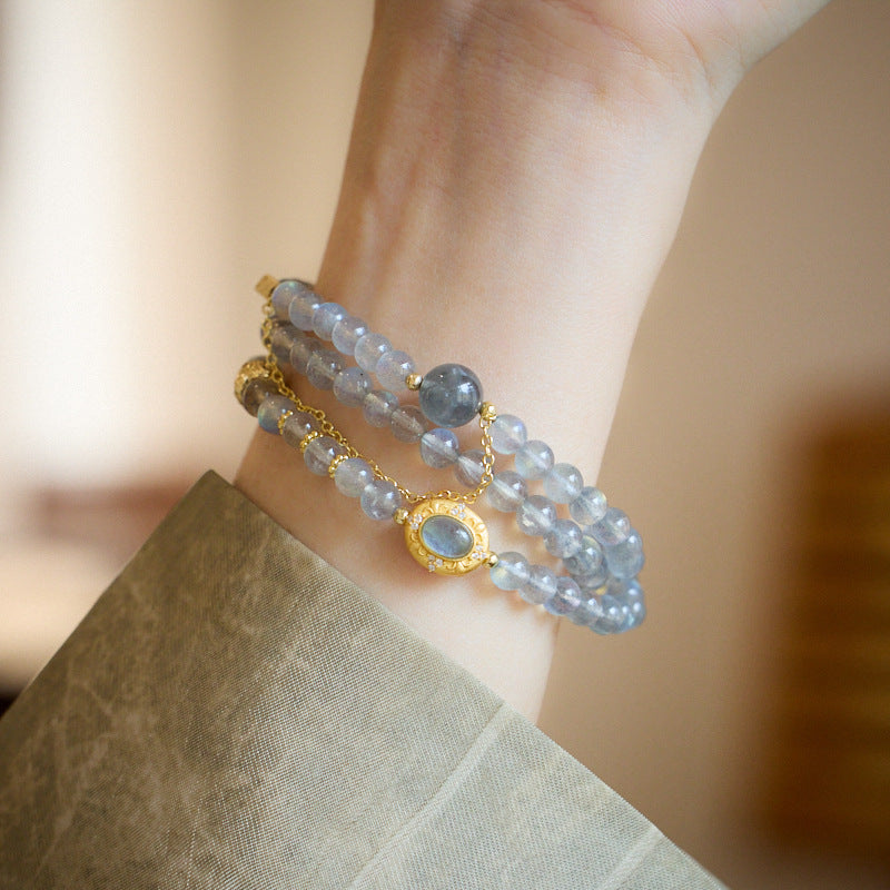 6MM Gray Moonstone Crystal Bracelet Double Ring Wearing Spiritual Enhancement Relieves Anxiety