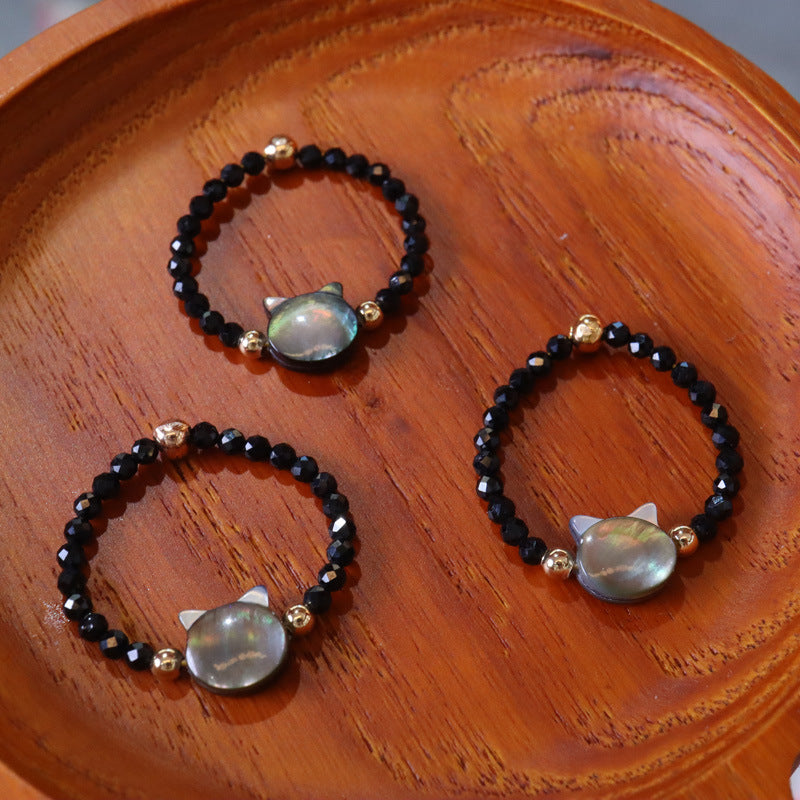 Natural black spinel kitten ring, black crystal eliminates negative energy and enhances confidence