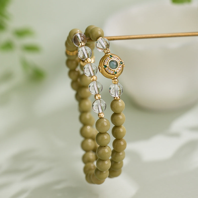 Avocado White Crystal Double Ring Bracelet Energy Conservation Energy Storage