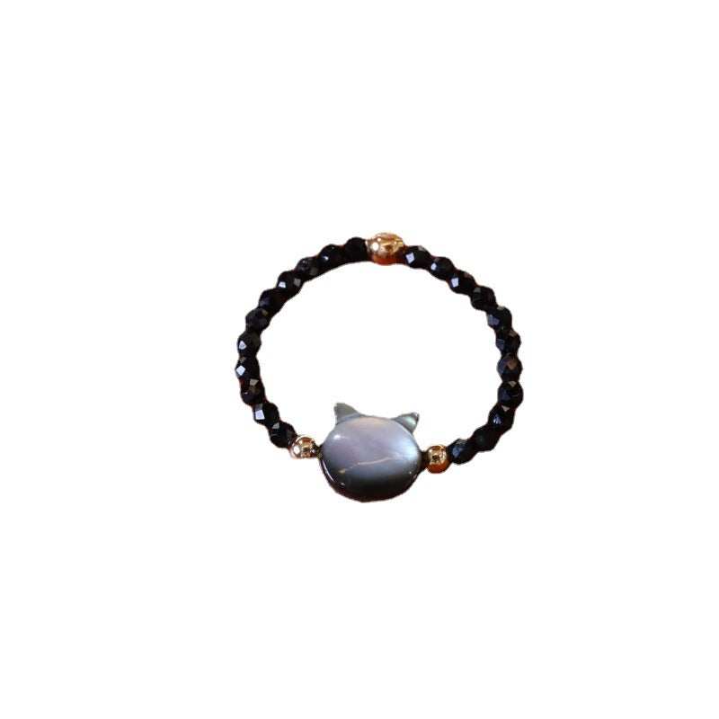 Natural black spinel kitten ring, black crystal eliminates negative energy and enhances confidence