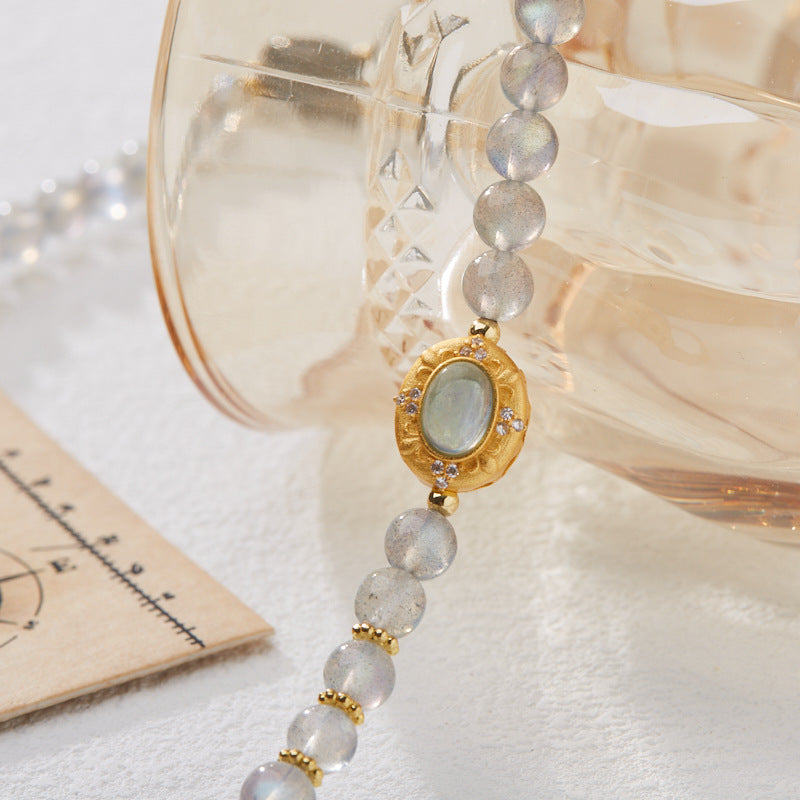 6MM Gray Moonstone Crystal Bracelet Double Ring Wearing Spiritual Enhancement Relieves Anxiety
