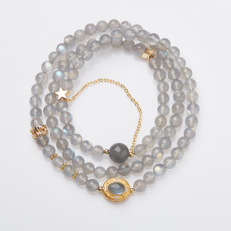 6MM Gray Moonstone Crystal Bracelet Double Ring Wearing Spiritual Enhancement Relieves Anxiety