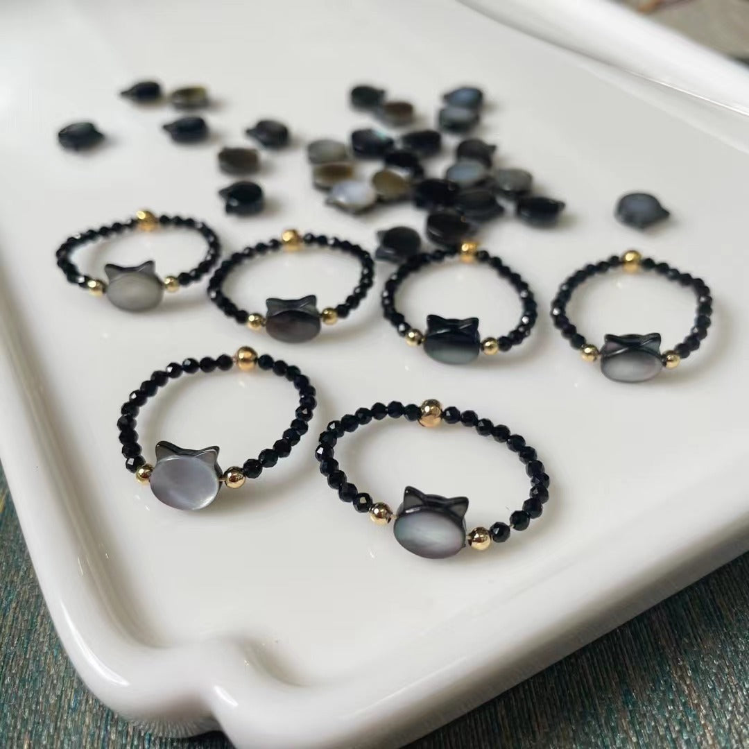 Natural black spinel kitten ring, black crystal eliminates negative energy and enhances confidence
