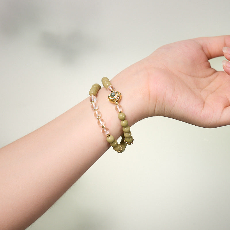 Avocado White Crystal Double Ring Bracelet Energy Conservation Energy Storage