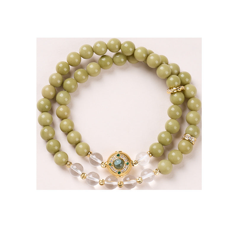 Avocado White Crystal Double Ring Bracelet Energy Conservation Energy Storage