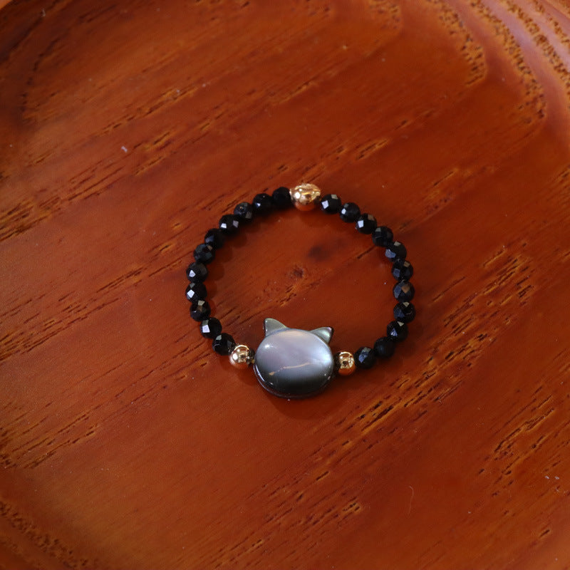 Natural black spinel kitten ring, black crystal eliminates negative energy and enhances confidence