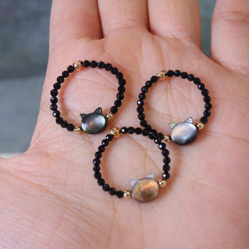 Natural black spinel kitten ring, black crystal eliminates negative energy and enhances confidence
